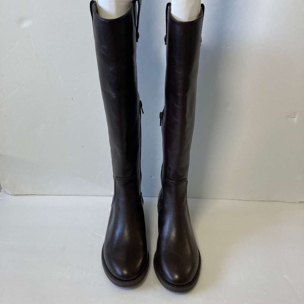 INC Dark Brown Leather Tall Riding Boots Equestrian Side Zip Low Heel